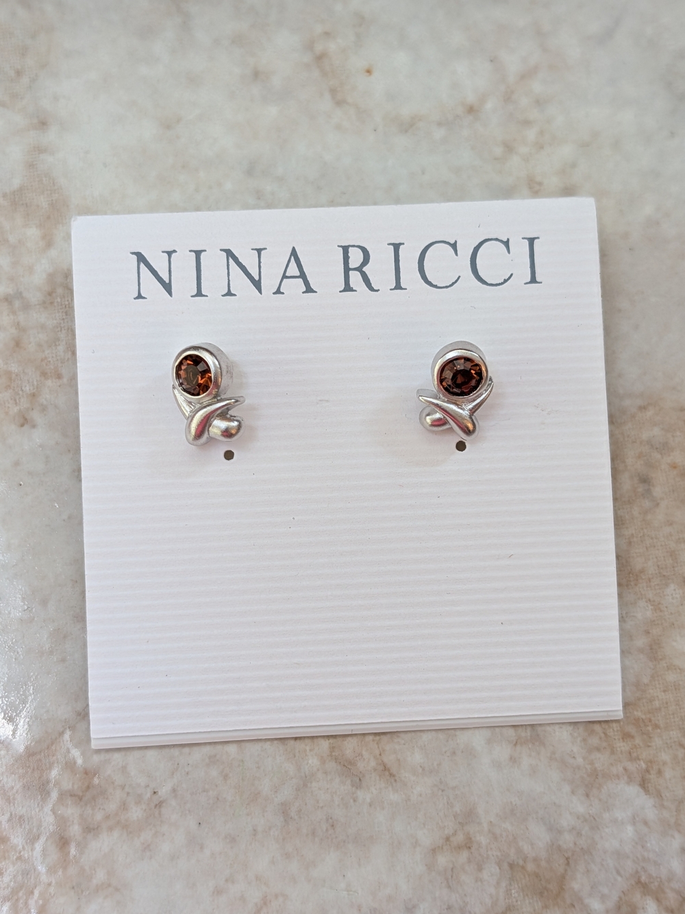 Nina Ricci Silver Tone Swarovski Crystal Earrings NWOT